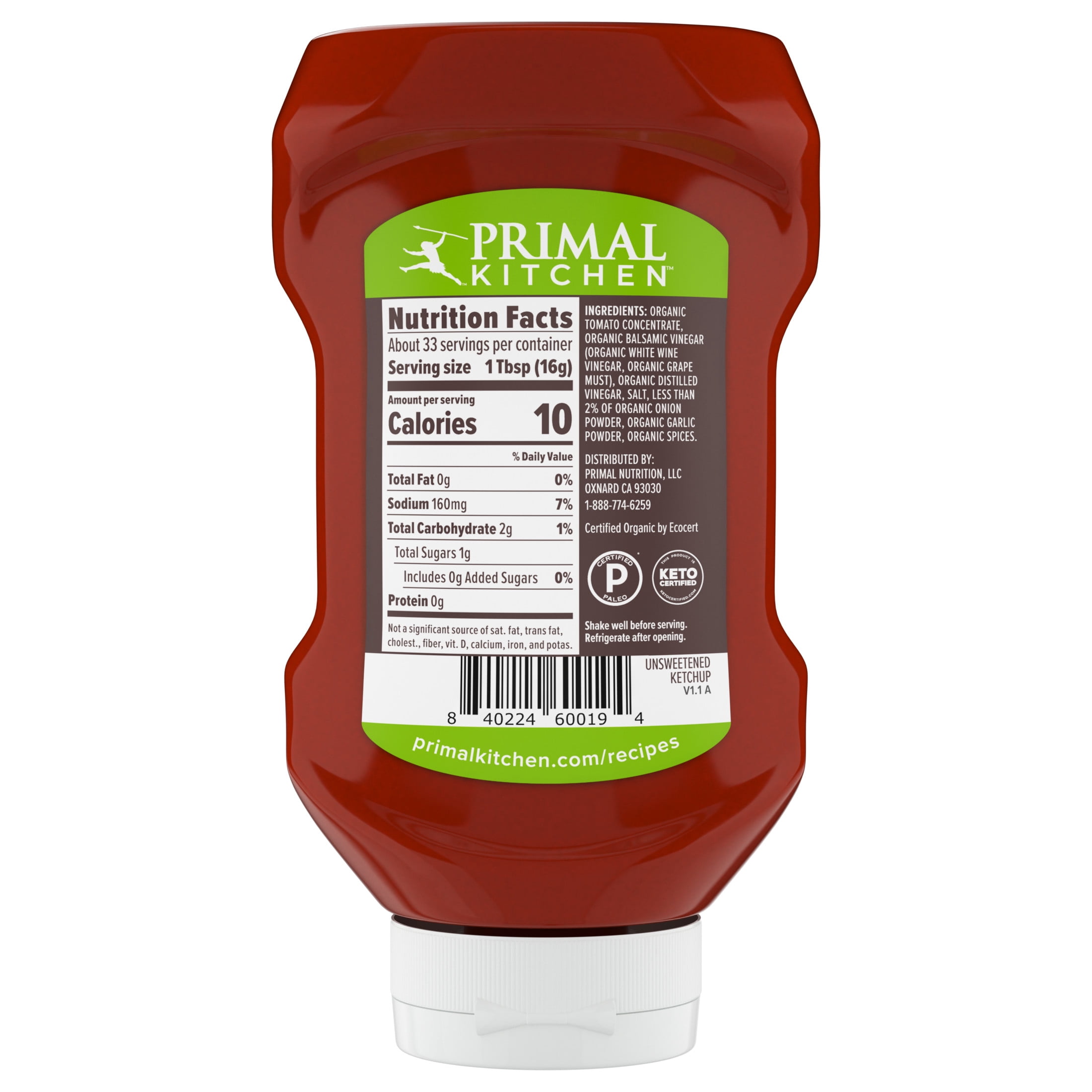 (6 pack) Primal Kitchen Organic Unsweetened Squeeze Ketchup 1 lb 2.5 oz