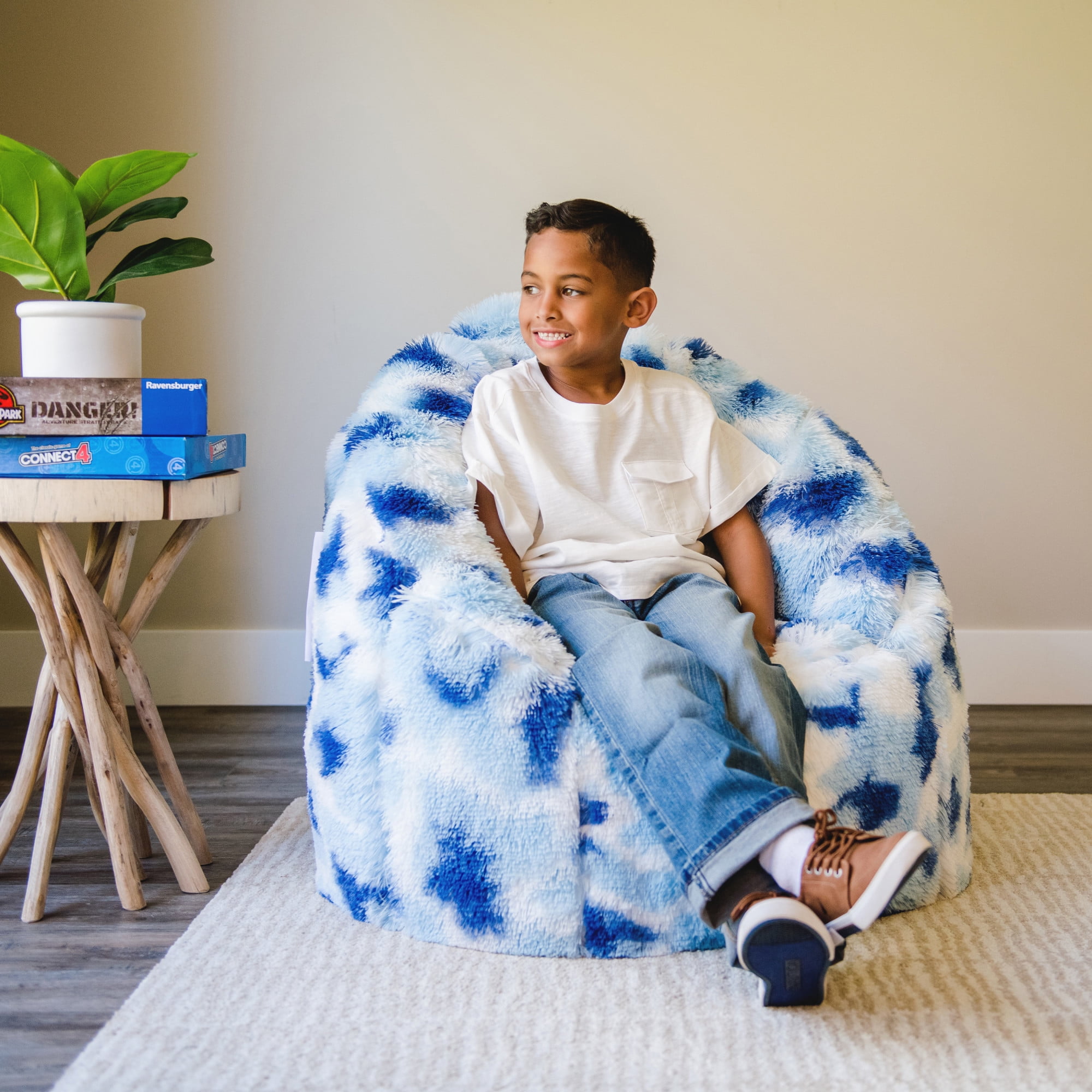 Big Joe Joey Bean Bag Chair for Kids/Teens, 2.5 ft Plushie Lounge Chair, Soft & Lightweight, Indigo Tie Dye