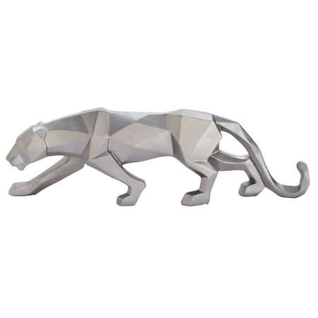 CosmoLiving by Cosmopolitan Modern Polystone Leopard Sculpture, 18″L x 3″W x 6″H, Silver