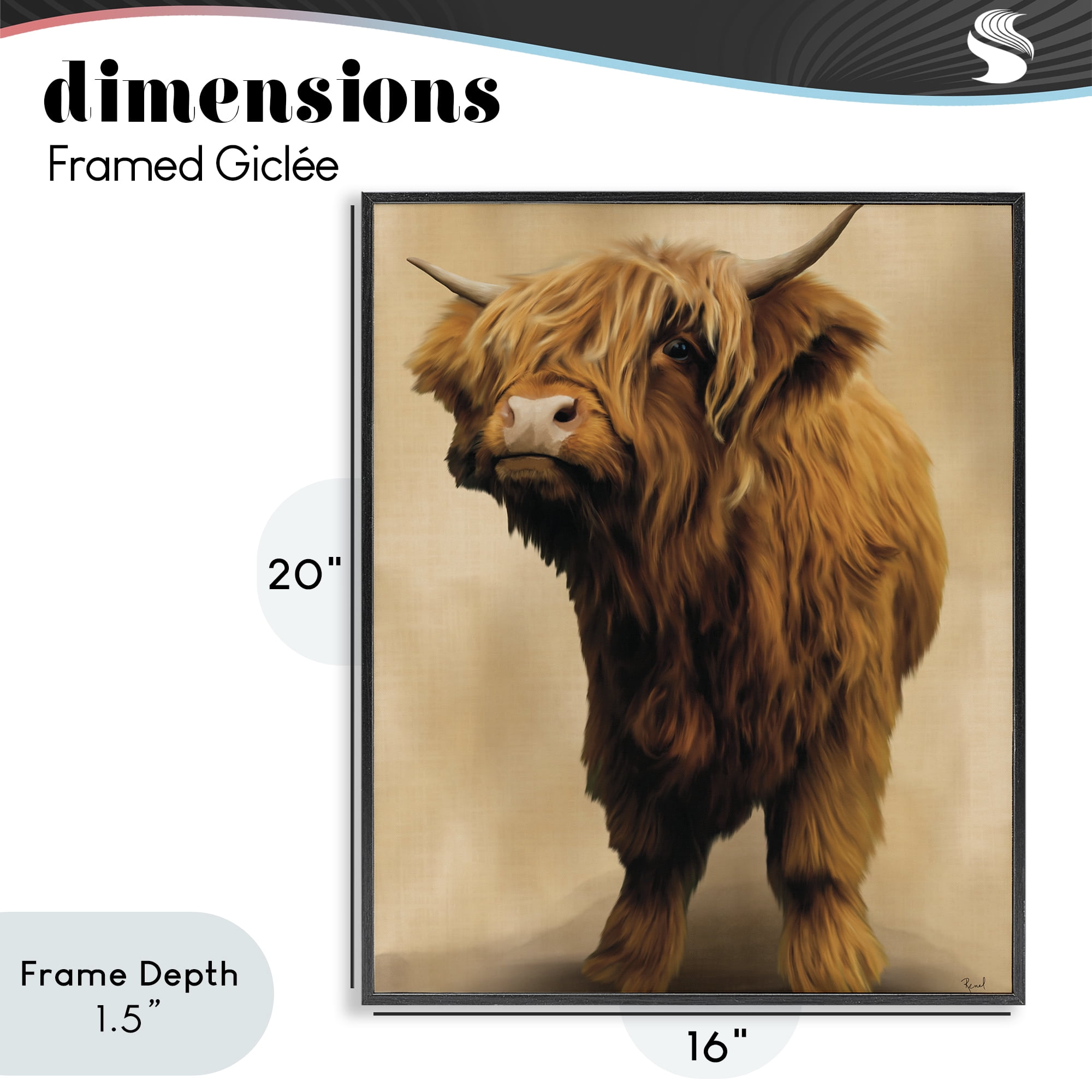 Stupell Industries Mini Highland Cow on Neutrals Black Framed Giclee Art, design by Renel Peters