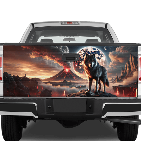 Lotusprinthandmade Wolf Graphic Tailgate Wrap 24" x 58", Wolf US Truck Tailgate Sticker Decal Wrap