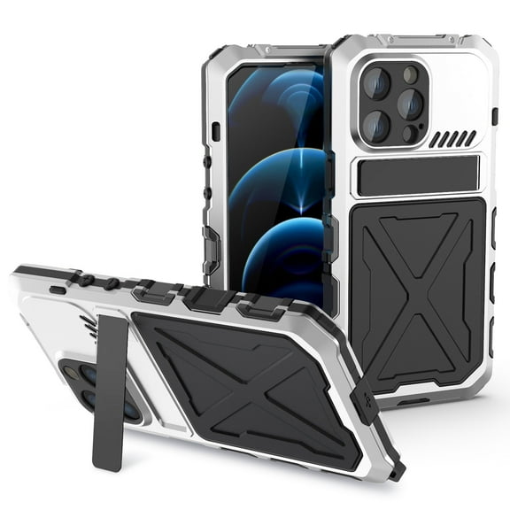 for iPhone 14 Pro 6.1" Case, Military Grade Drop Proof Protection Mobile Phone Cover with Kickstand | Rugged Shockproof Matte Textured Sturdy Phone Bumper with Screen Protector, Silver