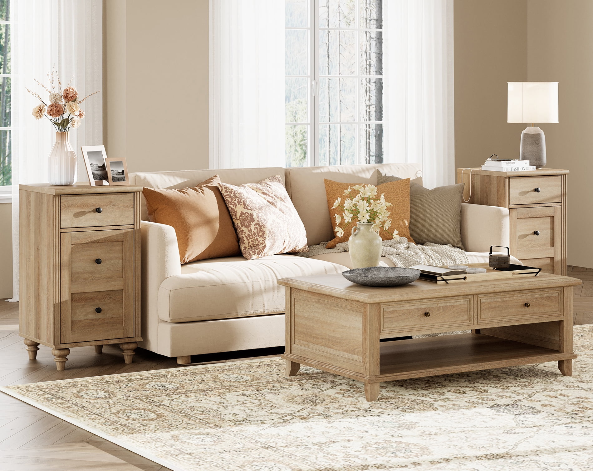 Oak Night Stand for Living Room Bedroom, Wood End Table for Kids room