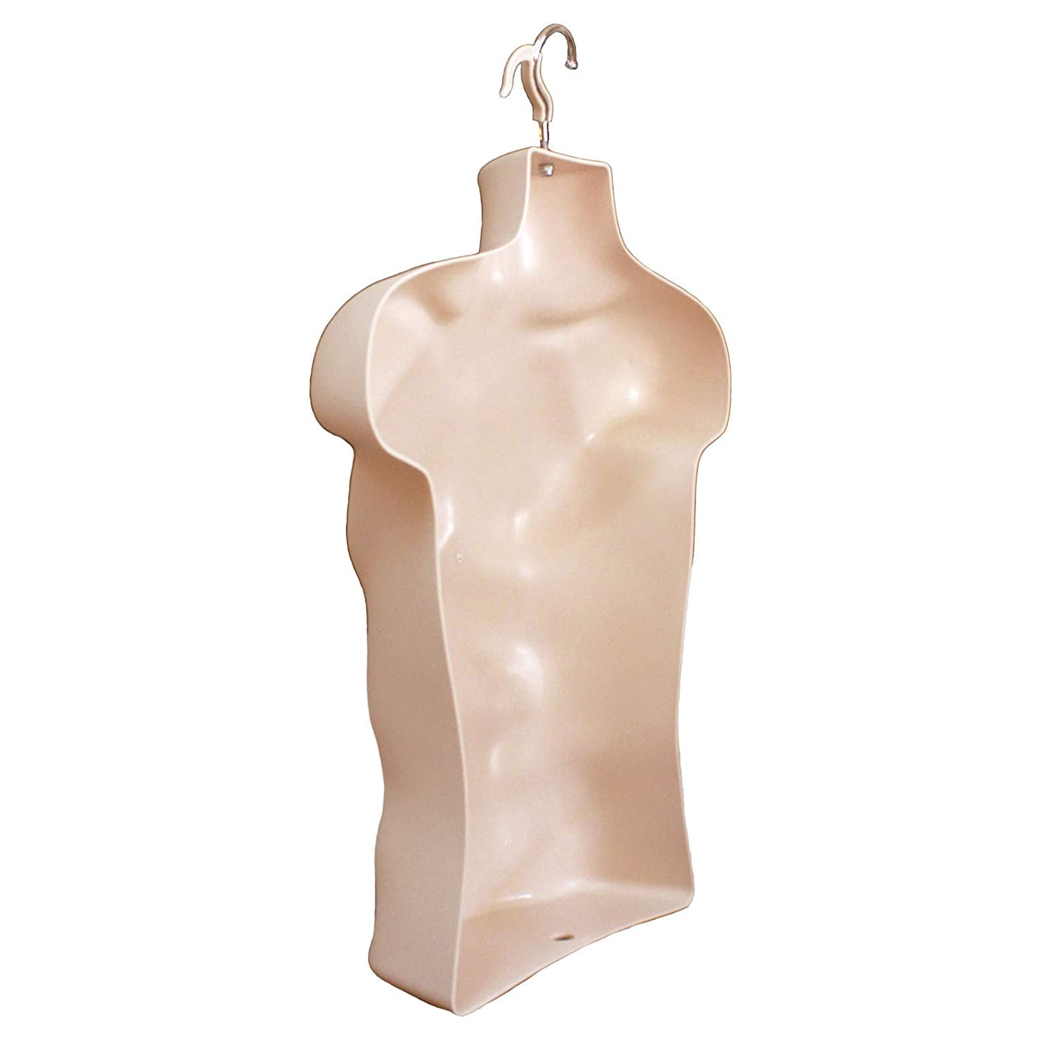 DisplayTown 2 Pack Flesh Male Mannequins Hollow Back Body Torso w/ Metal Stands with Metal Pole & Hanging Hook for Tshirt Display, S-M Sizes