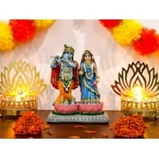 BangBangDa Hindu God Radha Krishna Statue - 5.7”H Indian Murti Lord Krishna Idol with Flute for Wedding Valentine Birthday Diwali Puja Gifts for Indian Couple Home Temple Mandir Altar Pooja Item