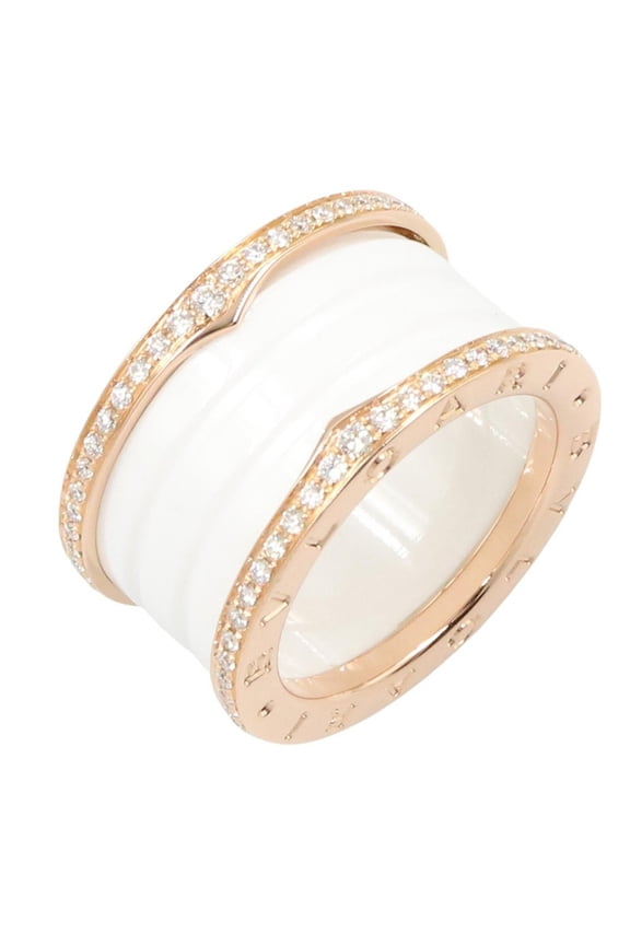 Pre-Owned BVLGARI B-zero1 4-band ceramic diamond ring. A women's ring in 18K pink gold (PG)....