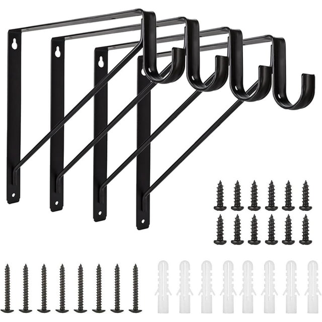 Lot de 4 Supports Robustes pour Tablette et Tringle de Garde-Robe, Supports Muraux pour Tablette de Garde-Robe, Supports de Tablette de Garde-Robe 11 x 11 Pouces avec Support pour Tringle, Noir