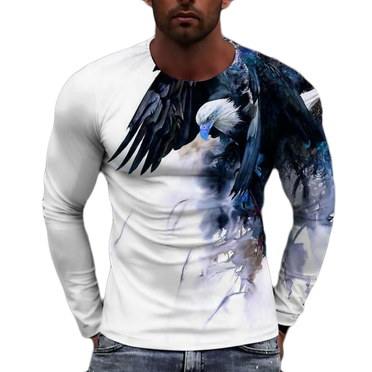  Mens Graphic T-Shirts, Men Shirts Clearance Casual Round Neck  Long Sleeve Pullover Printed T-Shirt Blouse Tops Navy, S : Sports & Outdoors