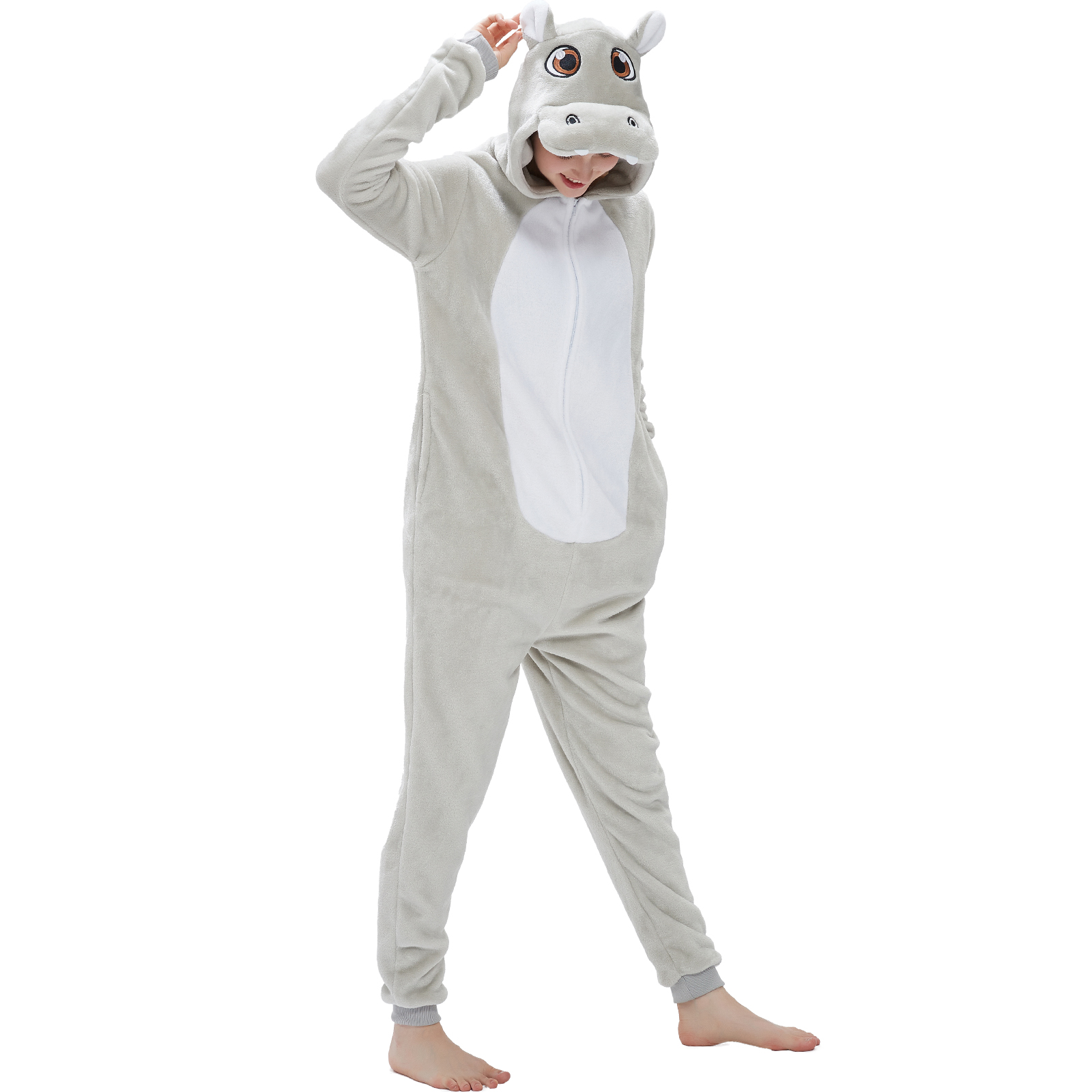 SWEETXIN Adult Halloween One-Piece Pajamas Hippo Cosplay Costume Suit for Women and Men SizeM