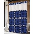 thumbnail image 4 of Navy Blue Boho No Hook Shower Curtain Waterproof, Bathroom Curtains with Snap in Liners and See Through Top Window, Farmhouse Abstract Floral Aesthetic Hotel Style Bathtub Curtains Shower 60"Wx72"L, 4 of 8