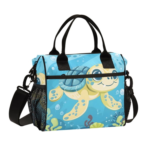 Lunch Bag Insulated Lunch Box Leakproof Reusable Cooler Tote Adjustable Shoulder Strap for Men Women Cute Turtle Swimming 9L