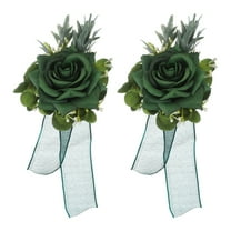 Uxcell 2 Pcs Green Flower Wrist Corsage Bracelets, Artificial Flowers Corsage Wristlet for Wedding Bride Groom Ceremony Anniversary Prom Party