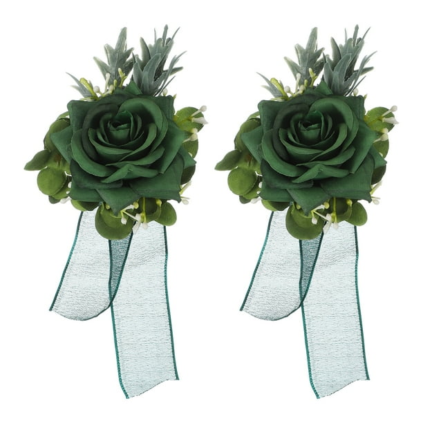Uxcell 2 Pcs Pulseras Corsage de Flores Verdes Artificiales, Corsage de Muñeca para Boda Novia Novio Ceremonia Aniversario Prom Fiesta