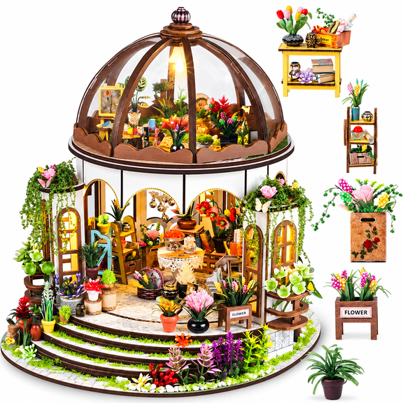 MOJINO Book Nook Kit for Adults, Sky Garden DIY Miniature House Kit with LED Light, 3D Puzzle Bookshelf Decor, Christmas Gifts for Book Lovers