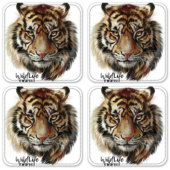 Vinyl Drink Coasters - Set of 4 - Wild Life Tiger