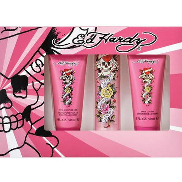 ED HARDY 3pc Piece WOMEN'S PERFUME GIFT SET Eau de Parfum Shower Gel