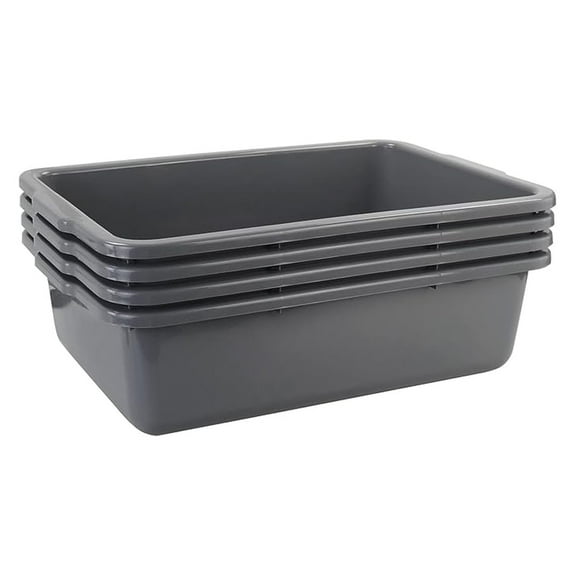 Plastic Bus Tubs 4-Pack - 32L Large Storage Containers, Grey - Food Grade Bus Tray Boxes for Home, Farm, Garden & Kitchen