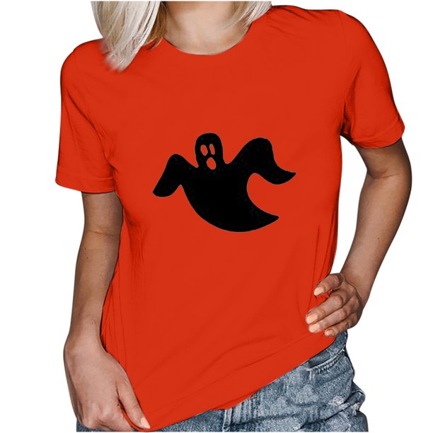 Camiseta estampada informal de Halloween para mujer, cuello redondo, manga corta, Tops Fridja gope3736