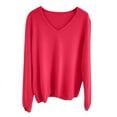 thumbnail image 4 of Zylanna Women's Pullover Sweaters, Long Sleeve Solid Color Fashionable V-Neck Casual Tops for Women Red, 4 of 4