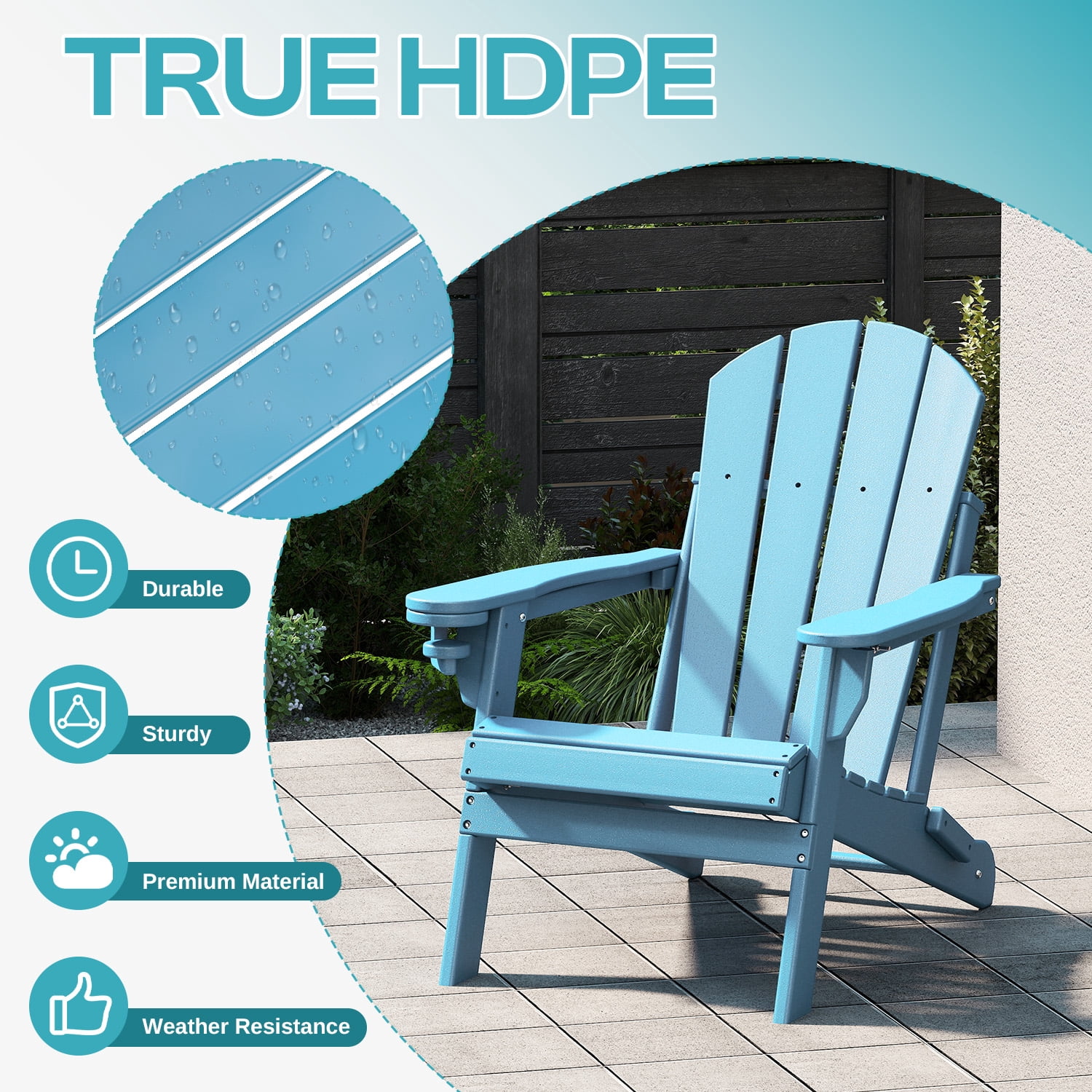FODINGHILL Outdoor Folding Adirondack Chair set of 2, HDPE All Weather Patio Chair with Cup Holder for Deck Backyard Garden, Arctic