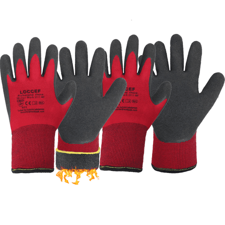 Loccef 2 Pairs Red Winter Work Gloves for Men and Women, Freezer Gloves for Work Below Zero, Thermal Insulated, Super Grip