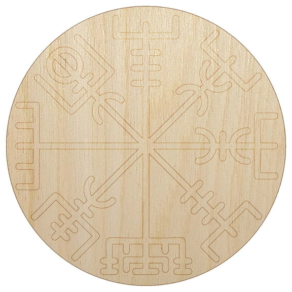 Viking Vegvisir Norse Protection Rune Wood Shape Unfinished Piece Cutout Craft DIY Projects - 4.70 Inch Size - 1/8 Inch Thick