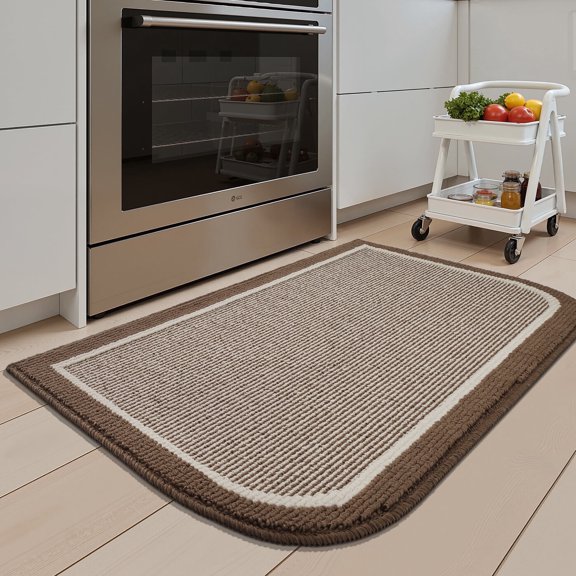 SIXHOME Non-Slip Kitchen Rug, Washable 20"x32" Twill Floor Mat, Half Circle Design for Sink, Laundry, Brown