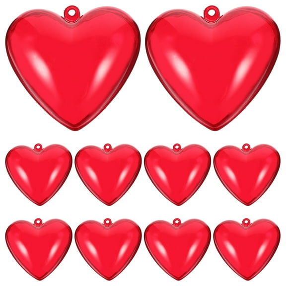 Toyvian 10Pcs Fillable Heart Ornament Balls Red Plastic for Wedding and Christmas