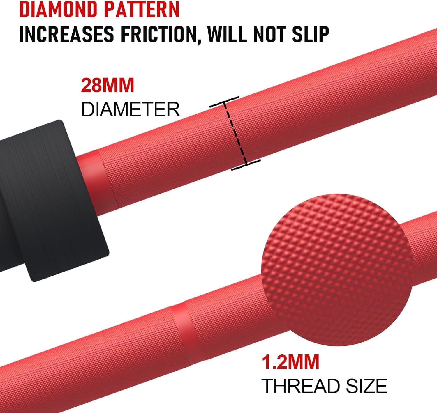 Riedhoff 2 inch x 7 ft Olympic Barbell Bars, for Weightlifting & Powerlifting, Red & Black