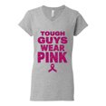 thumbnail image 2 of Wild Bobby Tough Guys Wear Pink Distressed Breast Cancer Awareness Women Standard V-Neck Tee, Heather Grey, Small, 2 of 6