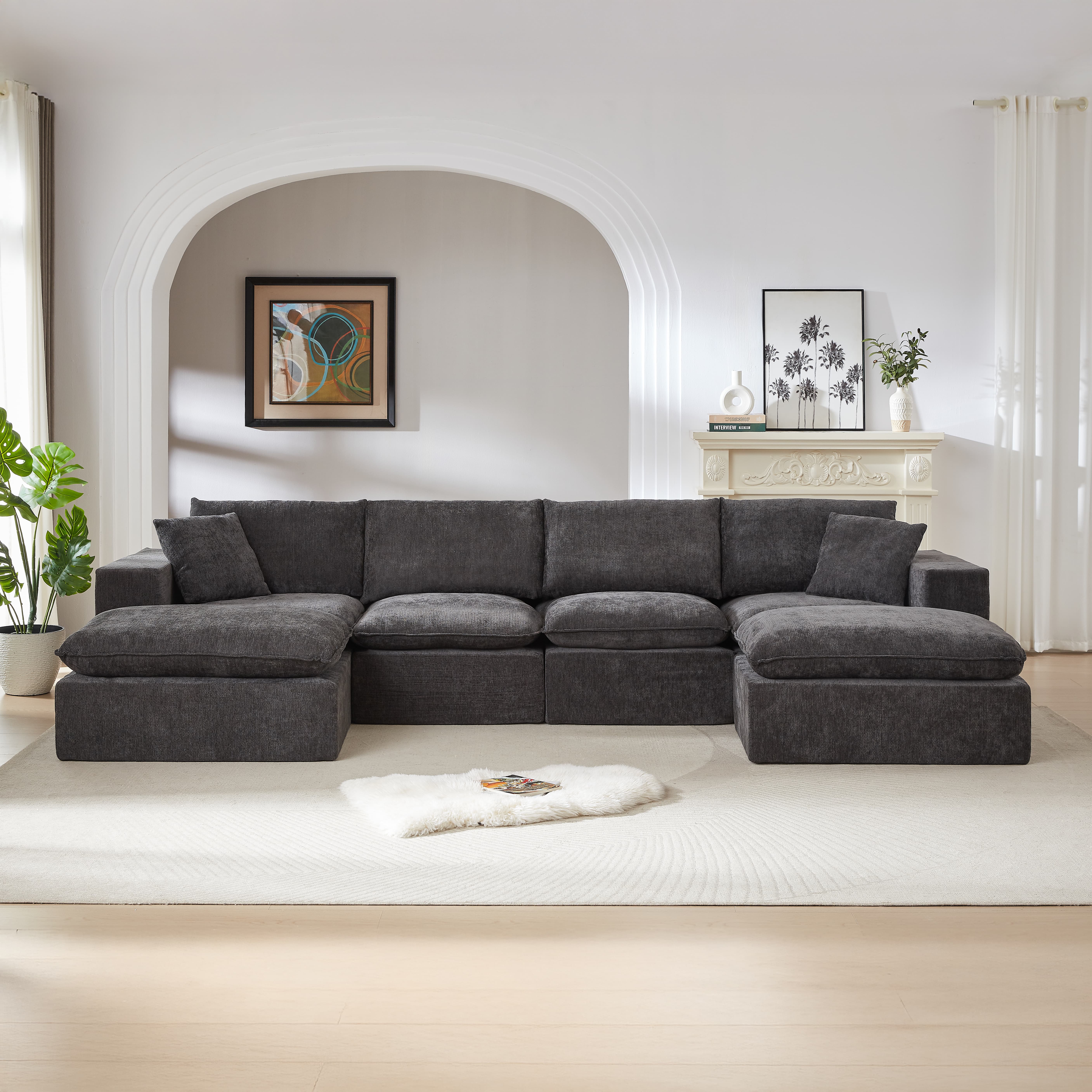 MAYEERTY Modern Modular Chenille Sofa, Dark Gray Cloud-Soft Sectional Couch for Living Room