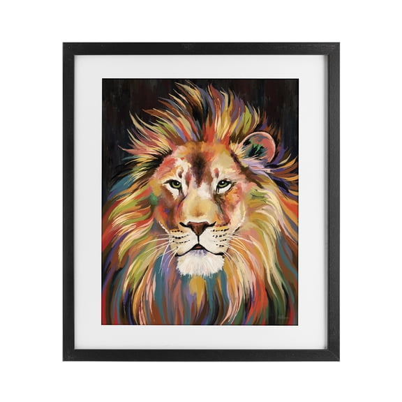 Stupell Industries Bohemian Vibrant Majestic Rainbow Lion Black Framed Print Under Glass, 13 x 16, by Cat Thurman Designs