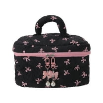 Unique Bargains 1 Pc Large Pendant Bow Makeup Bag Black Pink Polyester
