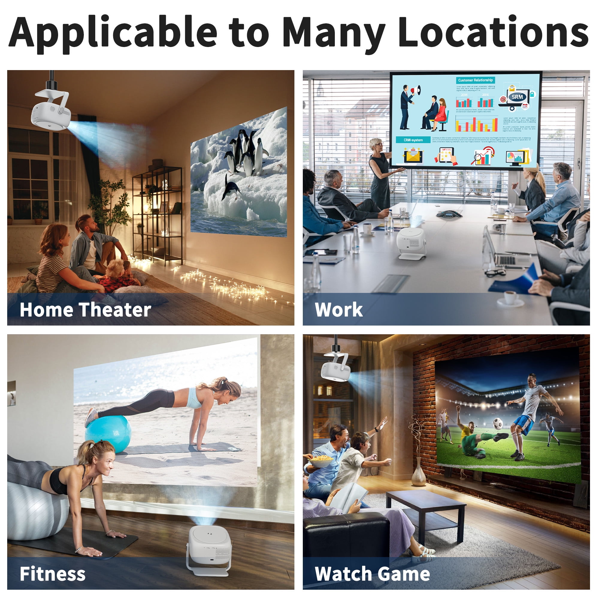Visulapex Projector 4K 1080P Outdoor Projector with WiFi and Bluetooth, 360° Rotatable Portable Movie Projection for Phone