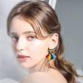 thumbnail image 6 of SUSHANG Earrings St. Patricks Day Earrings Rainbow Woven Gold Wood Print Handmade Tassel Drop Earrings, 6 of 9