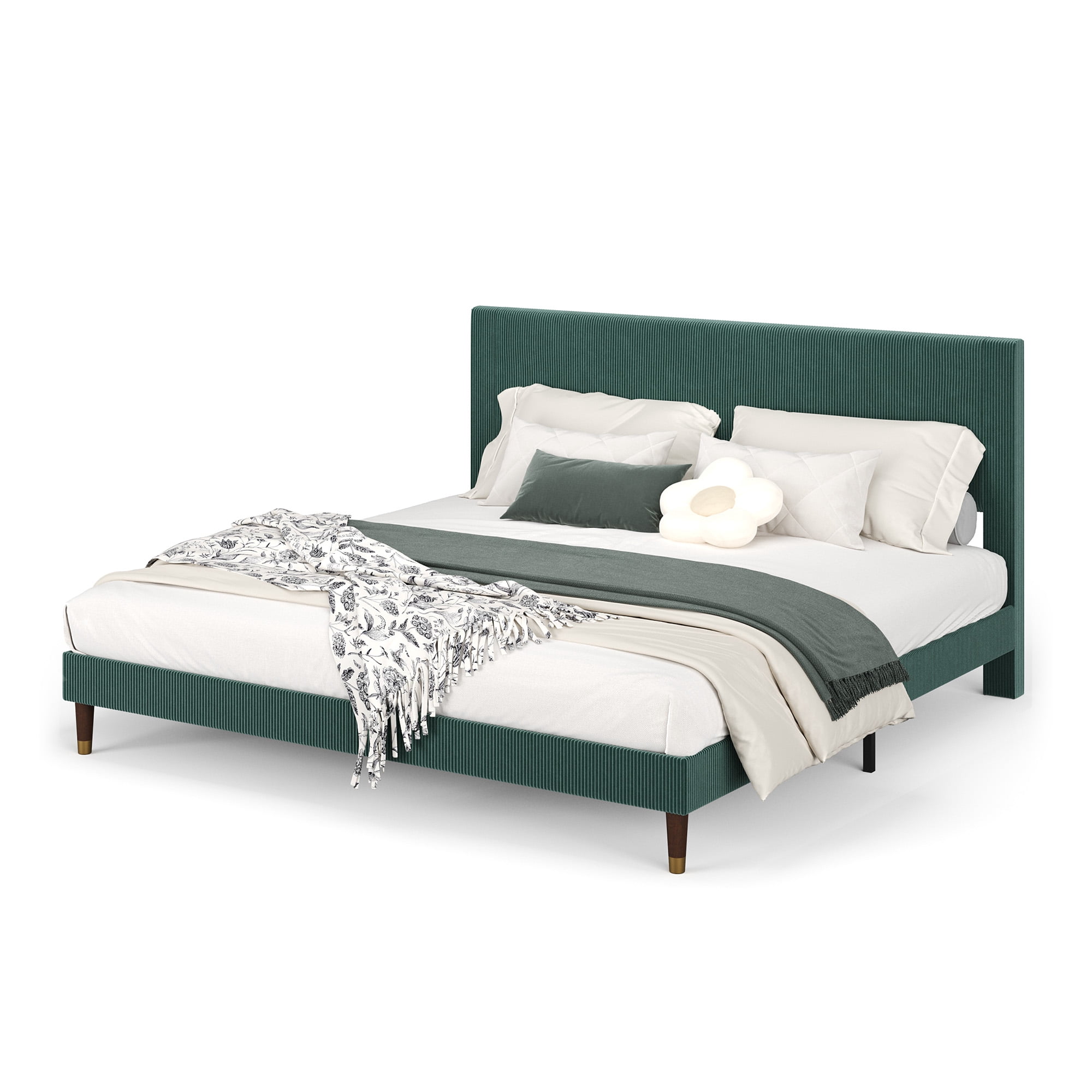 Twin/Full/Queen/King Size Upholstered Platform Bed Frame - Modern Fabric Headboard, Metal Frame & Wooden Slats Double Support, Non-Slip Noise-Free, No Box Spring Needed