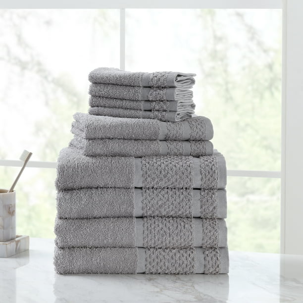 Mainstays Value 10 Piece 100% Cotton Bath Towel Set with Upgraded Softness  & Durability, Gray - Walmart.com