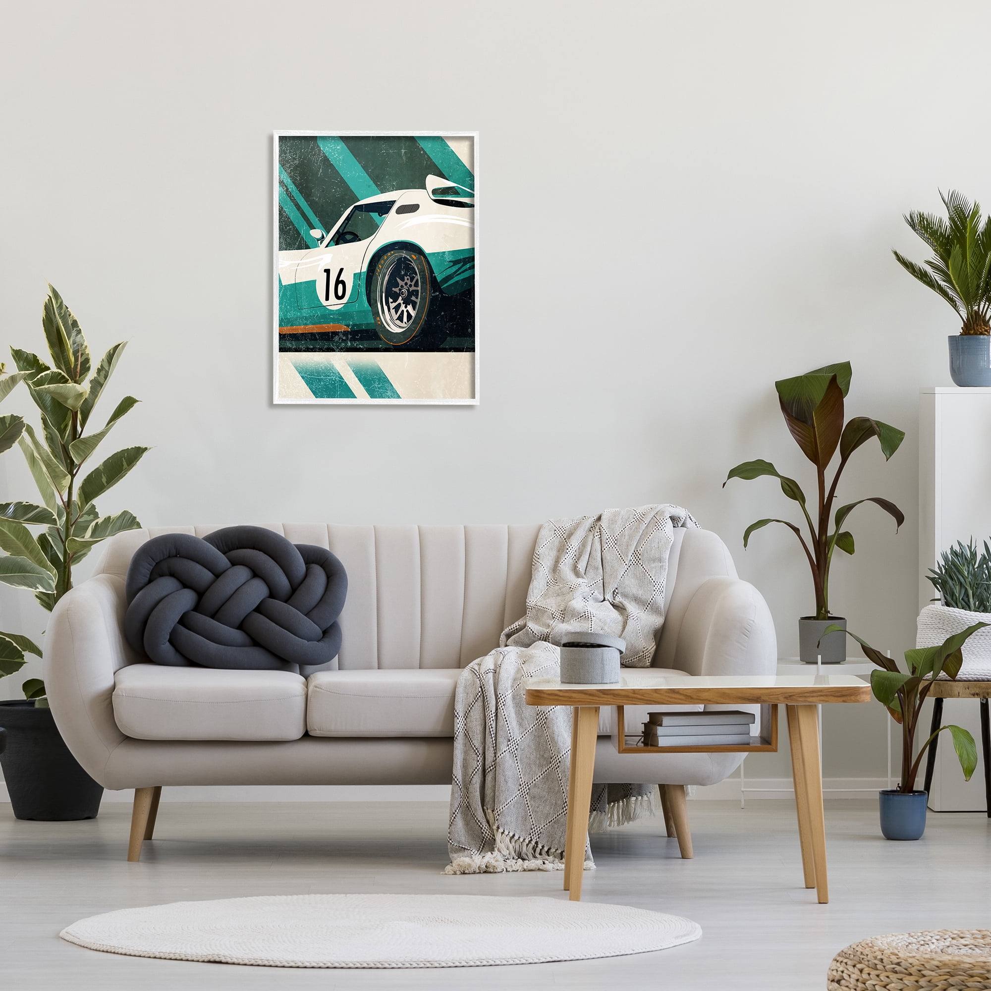 Stupell Industries Classic Green Race Car Transportation Painting White Framed Art Print Wall Art, 24 x 30
