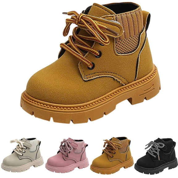 Babcutegg Toddler Girls Ankle Leather Boots Lace Up Low Heel Non Slip Shoes Fall Winter Fashion Martin Boots Yellow Size 7 Toddler