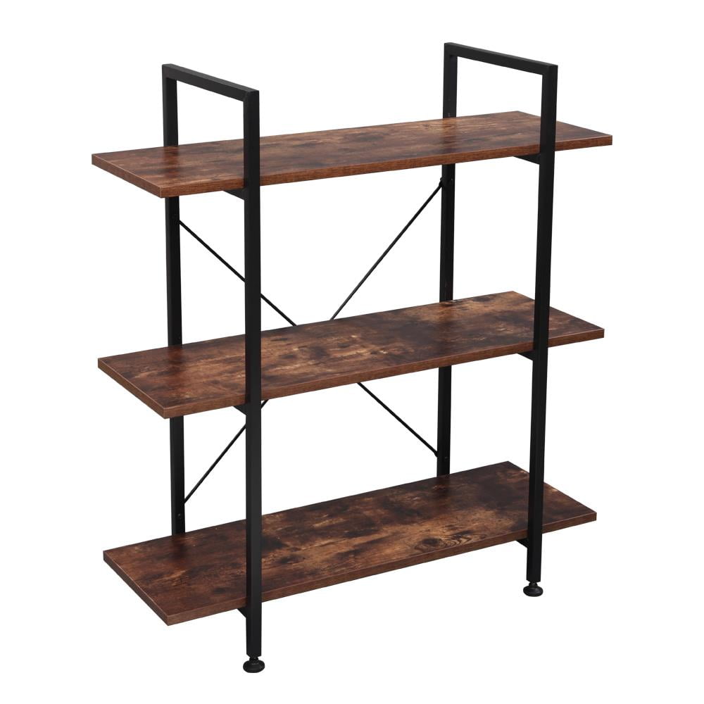 3-Tier Industrial Bookcase And Book Shelves Vintage Wood And Metal Bookshelves 