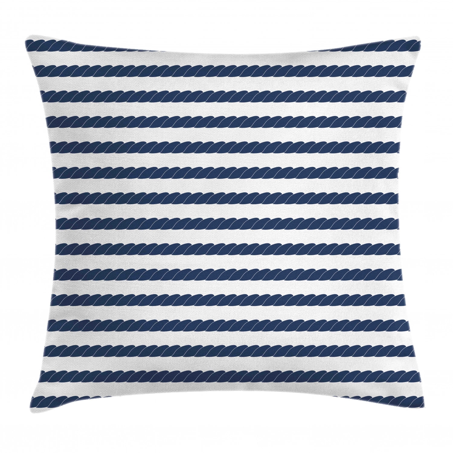 Navy Throw Pillow Cushion Cover, Nautical Rope in Horizontal Style