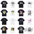 thumbnail image 3 of Camisetas Stussy de manga corta para hombre y mujer, marca de moda de verano Camisetas Stussy de calle holgadas y versátiles de puro algodón para parejas, tendenciaT85 Verde Esmeralda Blanco [Básico], 3 of 5