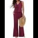 thumbnail image 3 of Conjunto de 2 Piezas para Mujer, Chaleco con Cuello en V y Cintura Anudada, Pantalones Casuales de Pierna , Color Vino Tinto , Talla S, 3 of 9