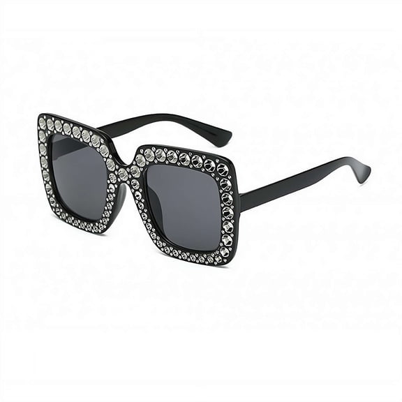 Sunglasses Fit Over Glasses for Women Oversized Square Ladies Shades,Retro Rhinestone Frames Eyeglasses