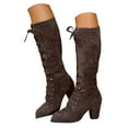 thumbnail image 3 of YLYL Women's Suede Knee High Boot Lace up Chunky Heel Winter Combat Riding Military Boots, 3 of 8