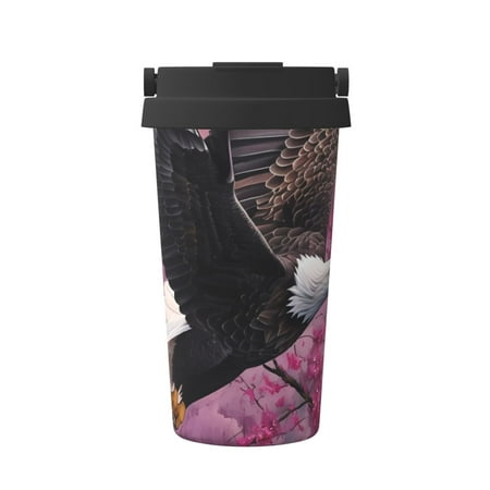 

Uemuo Flower Bald Eagle Print Carry Insulated Coffee Mug Travel Mug with Hidden Handle Insulated Coffee Flask Leak-proof Travel Mug Insulated Mug for Office