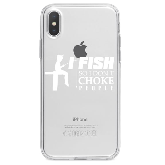 DistinctInk Clear Shockproof Hybrid Case for iPhone XS Max (6.5" Screen) - TPU Bumper Acrylic Back Tempered Glass Screen Protector - I Fish So I Don't Choke People