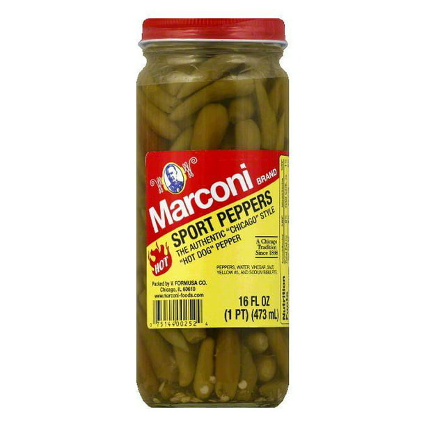 Marconi Whole in Vinegar Sport Peppers, 16 OZ (Pack of 6