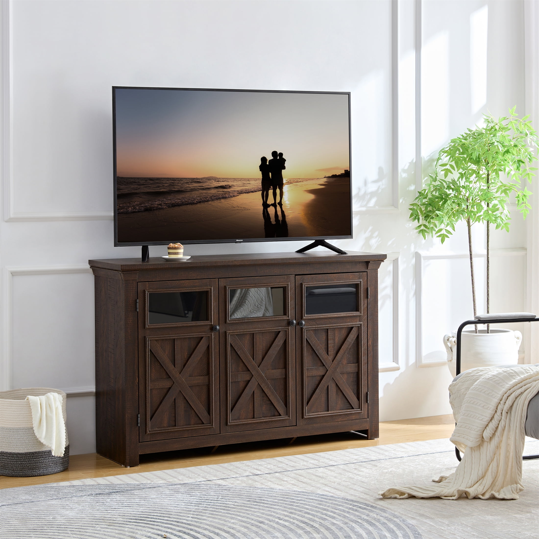 Aukfa 3 Doors Buffet Sideboard Cabinet,Bar Wine Cabinet for Entryway Living Room,Espresso