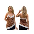 thumbnail image 2 of Camiseta sin mangas de tirantes finos con tirantes finos, elegante, de corte asimétrico y encaje, estilo camisola de satén para mujer., 2 of 9